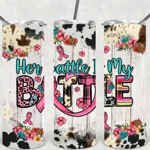 Women's Cancer Pink Ribbon Awareness Western Cow Print Tumbler Coaster Set